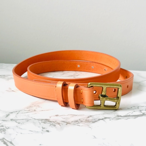 J. Crew Accessories - NWOT J Crew Italian Leather Slim Belt Orange Peach